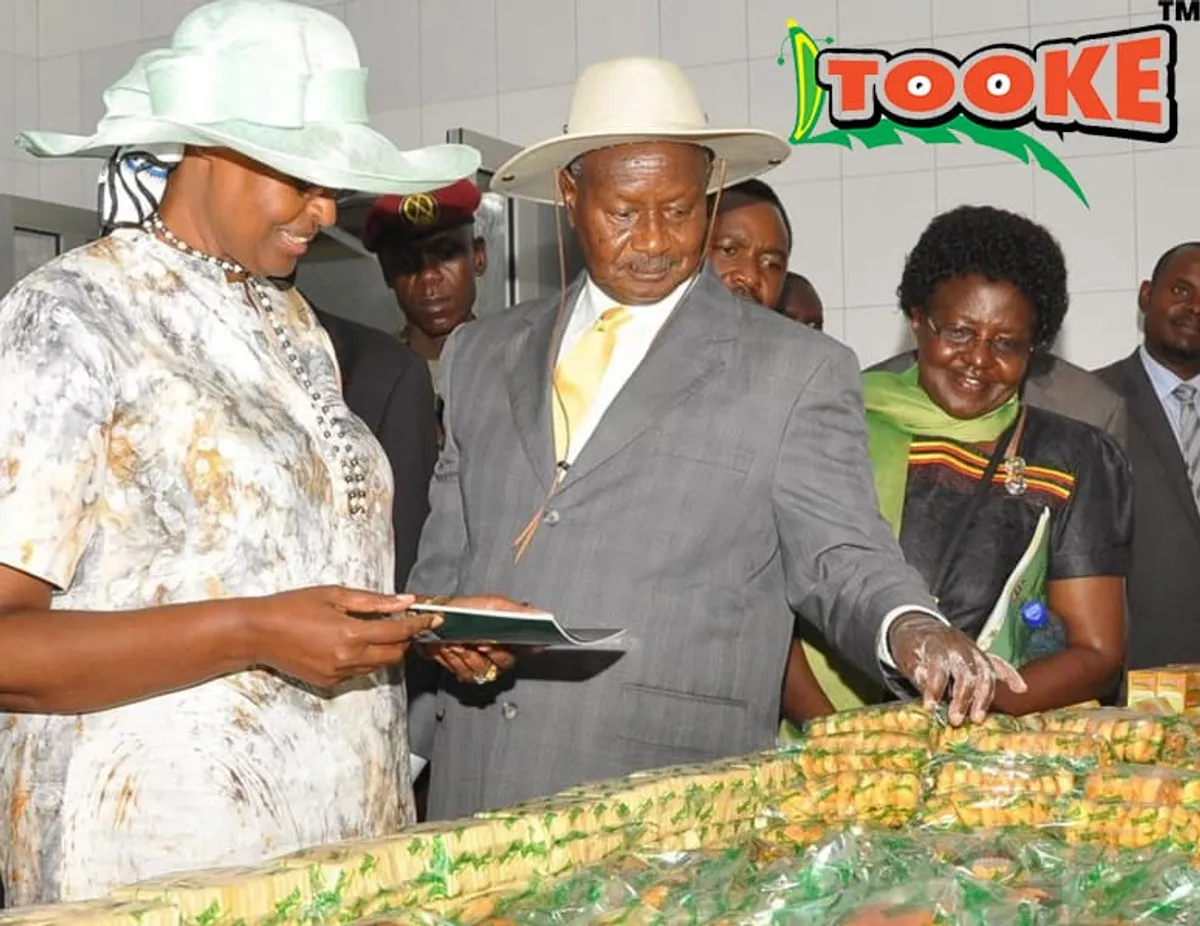 President Museveni tasting Tooke products